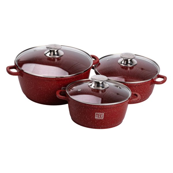 Набір з трьох алюмінієвих каструль з товстим дном та кришками з антипригарним покриттям MGC HP-4-408