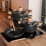 Набір посуду, 3 каструлі, з товстодонною алюмінієвою лопаткою та ополоником MGC, чорний HP-4-401B - Зображення 6