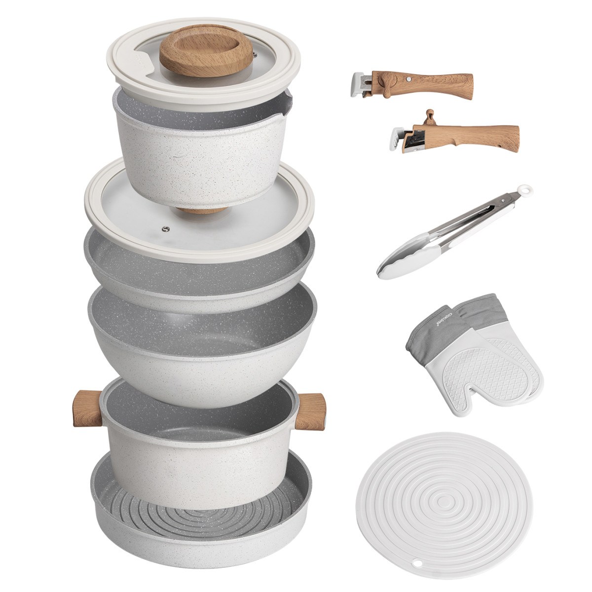 Набір алюмінієвого посуду MGC з антипригарним покриттям 11 предметів білий HP-4-405 - Зображення 4