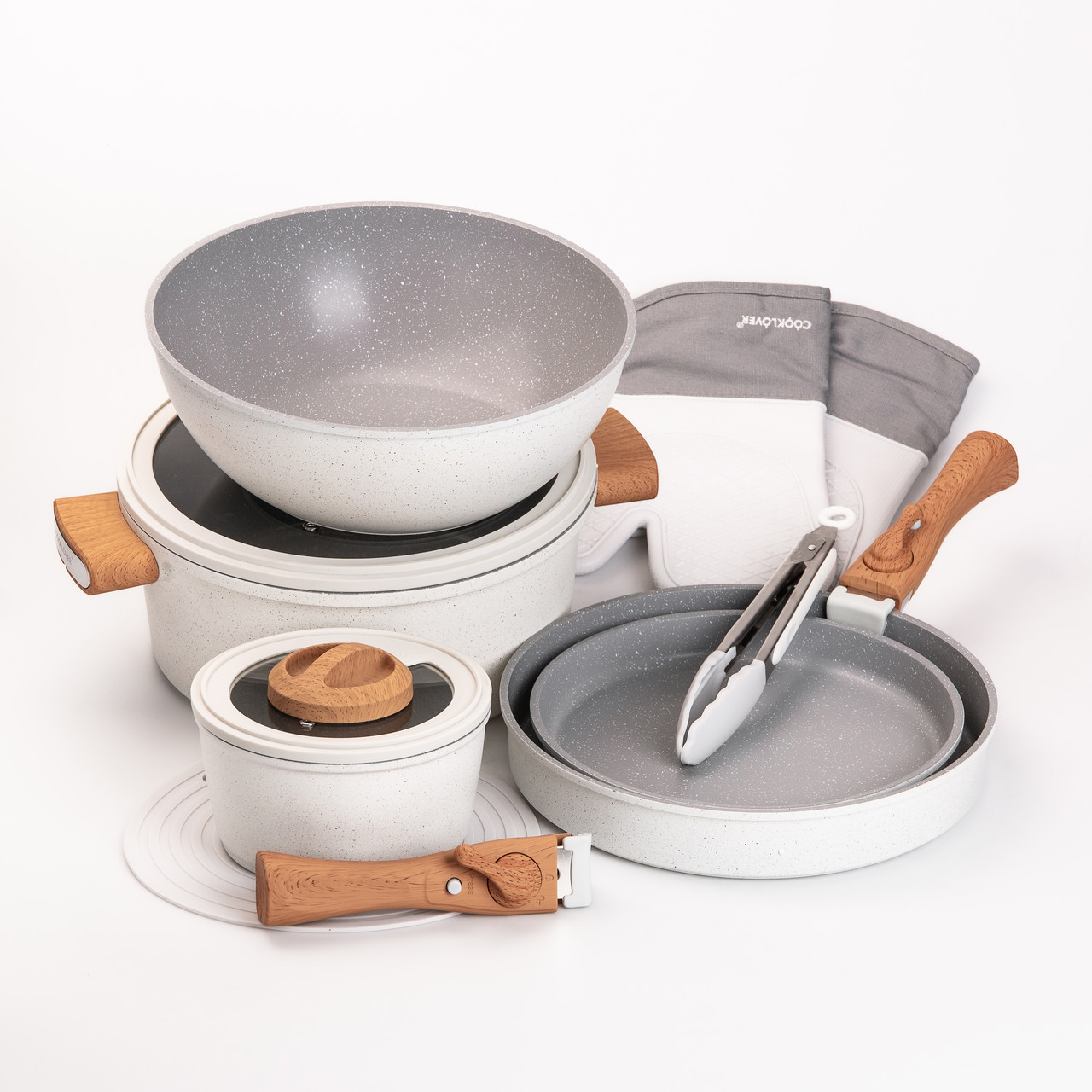 Набір алюмінієвого посуду MGC з антипригарним покриттям 11 предметів білий HP-4-405 - Зображення 5