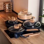 Набір посуду MGC 2 каструлі, 2 сковороди, сотейник, пароварка, ополоник, лопатка, фартух HP-4-412BL - Зображення 7