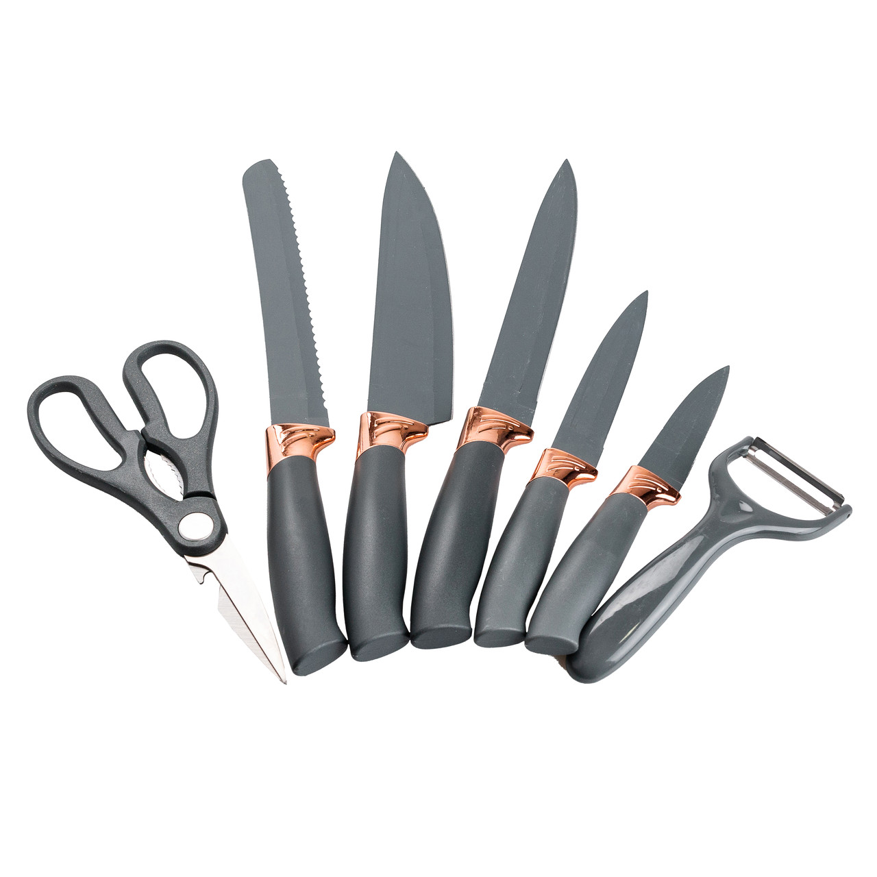 Набір кухонних ножів 5 штук з ножицями та овочечисткою 33/23.5/24.5/19.5 см Чорний HP27476 - Зображення 8