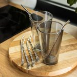 Набір багаторазових ложок-трубочок 6 шт для напоїв 19.5 см зі щіткою для миття з нержавіючої сталі Сірий HP-20-54 - Зображення 4