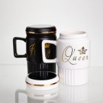 Набір парних порцелянових чашок з кришкою 2 (шт) по 450  (мл) Чорний з білим Yiwu FM-26 - Зображення 3