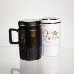 Набір парних порцелянових чашок з кришкою 2 (шт) по 450  (мл) Чорний з білим Yiwu FM-26 - Зображення 5