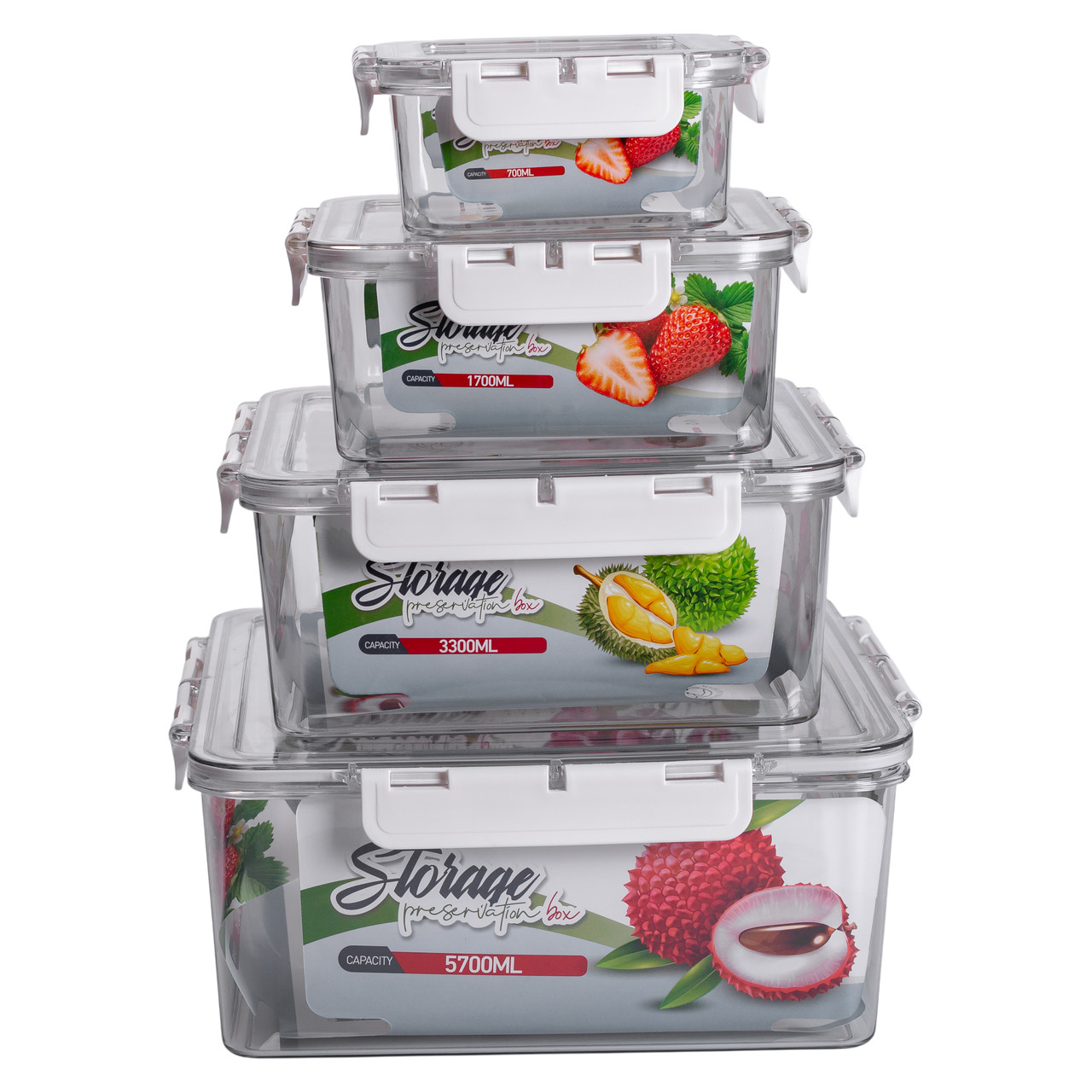 Набір харчових контейнерів для їжі 4 шт 0.7/1.7/3.3/5.7 л на засувках HP-27-4 - Зображення 3