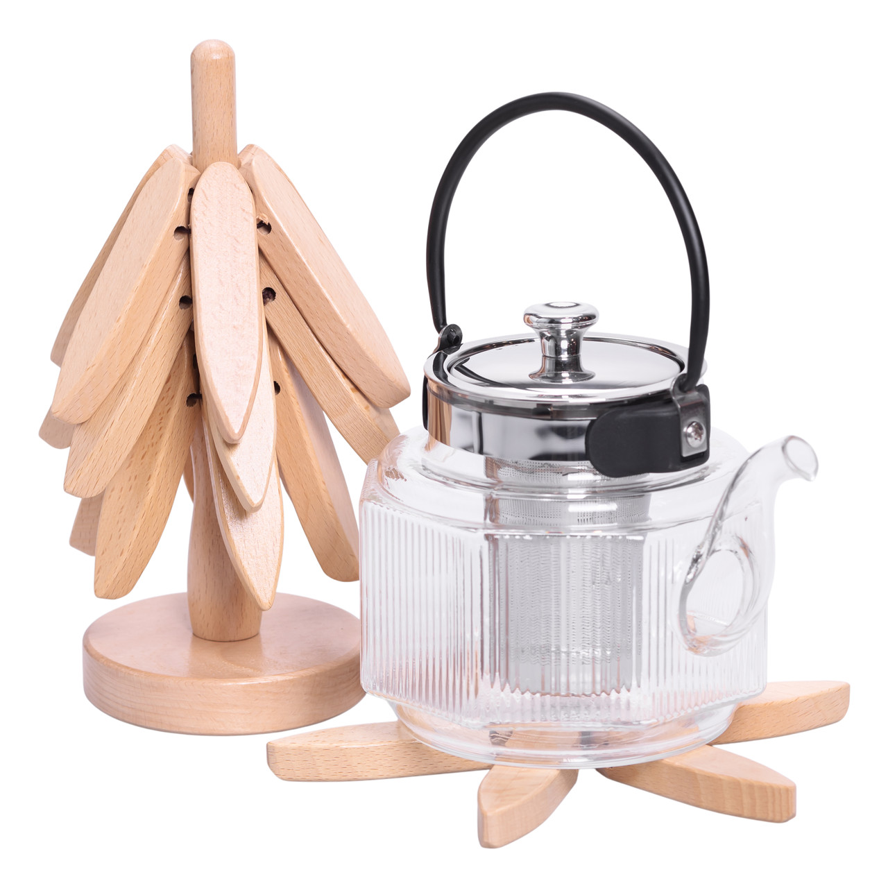 Набір підставок під гаряче з дерева 3 шт Ø19 (см) + тримач підставки на стіл під гаряче HB-40-4BE - Зображення 1