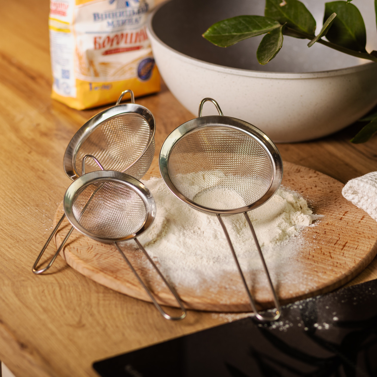 Набір ситечок 3 штуки для чаю, круп і борошна 8,10 і 12 см з нержавіючої сталі Сріблястий HP-19-12 - Зображення 6