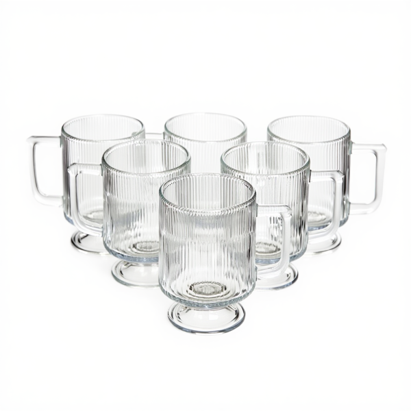 Набір скляних чашок 300 мл (6 шт) з рифленого скла HP-19-L7