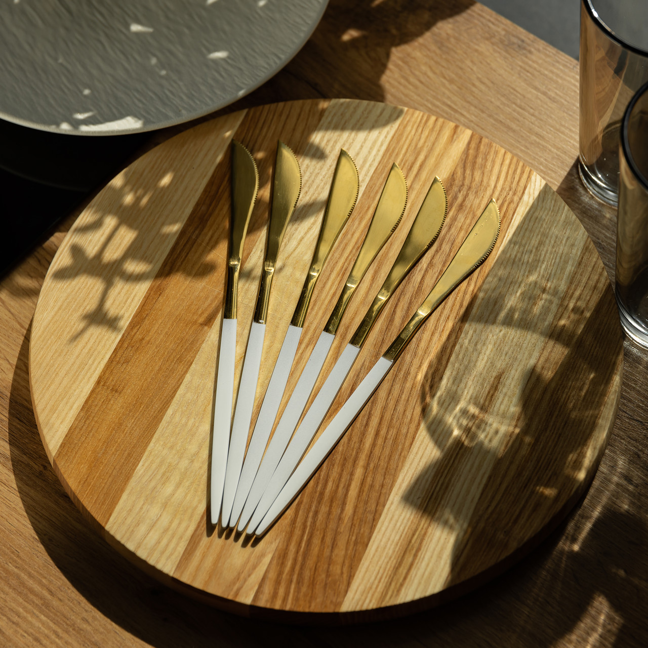 Набір столових ножів 6 штук ножі сервірувальні столові 22.5 см Білий із золотом HP-20-11 - Зображення 4