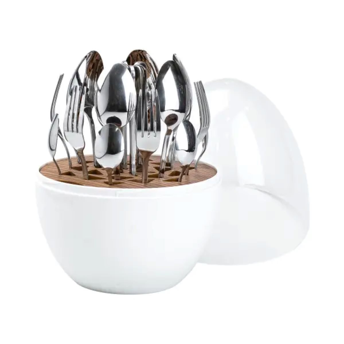 Набір столових приладів на 6 персон із нержавіючої сталі 24 штуки з підставкою Яйце Білий HP7889 - Зображення 1