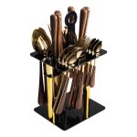 Набір столових приборів на 6 персон з дерев'яними ручками на підставці столові прибори 24 шт Золото HP-20-2 - Зображення 2