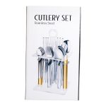 Набір столових приборів на 6 персон з дерев'яними ручками на підставці столові прибори 24 шт Золото HP-20-2 - Зображення 9