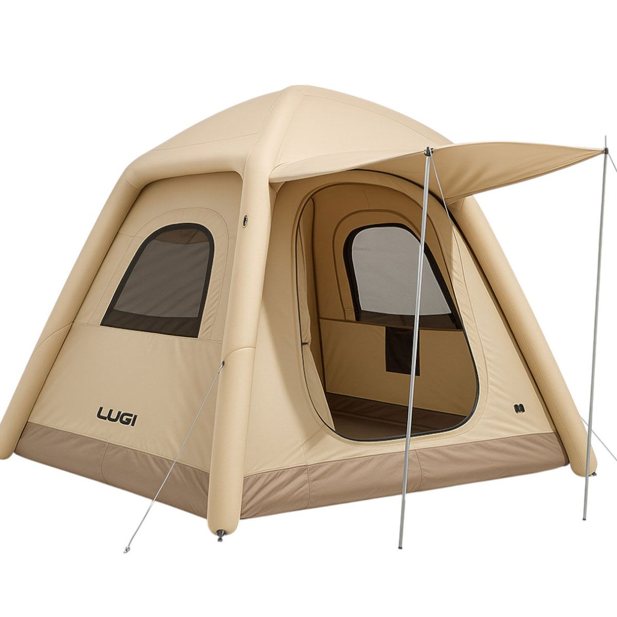 Надувний 3-місний намет 230×230×150 (см) для туризму та риболовлі намет з надувним каркасом Бежевий LU-021 - Зображення 1