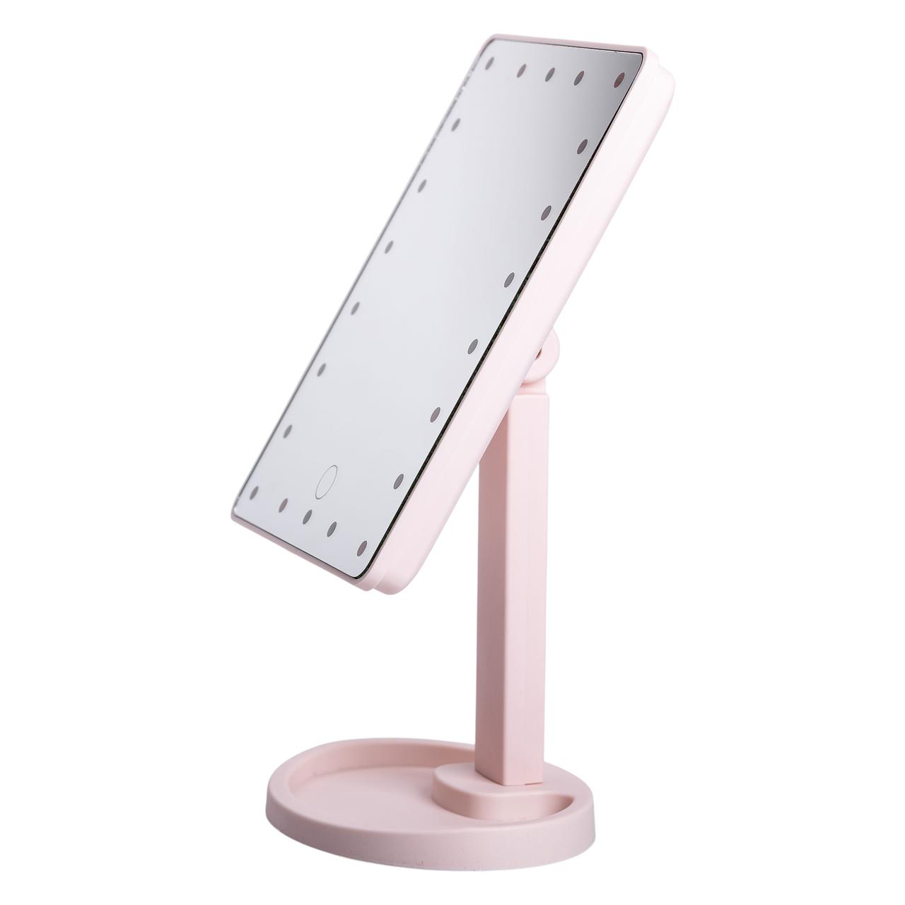 Настільне дзеркало з підсвічуванням 22 LED для макіяжу 21х16 см прямокутне на ніжці USB Рожеве HP-10-4AP - Зображення 1