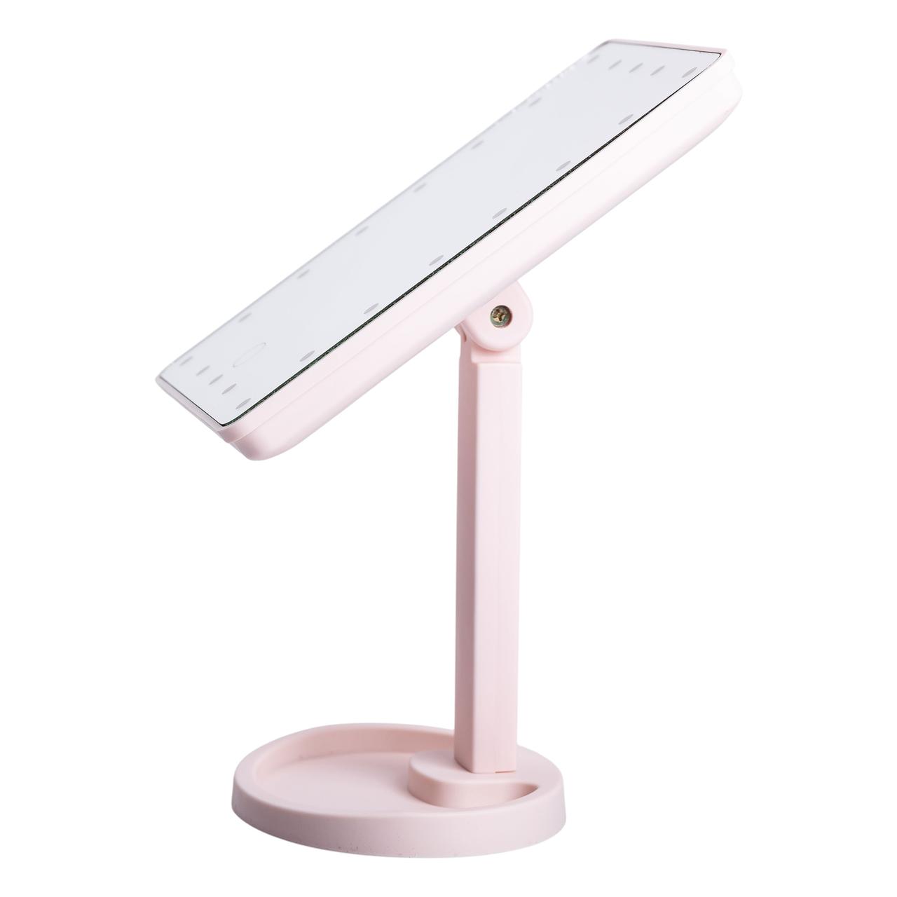 Настільне дзеркало з підсвічуванням 22 LED для макіяжу 21х16 см прямокутне на ніжці USB Рожеве HP-10-4AP - Зображення 2