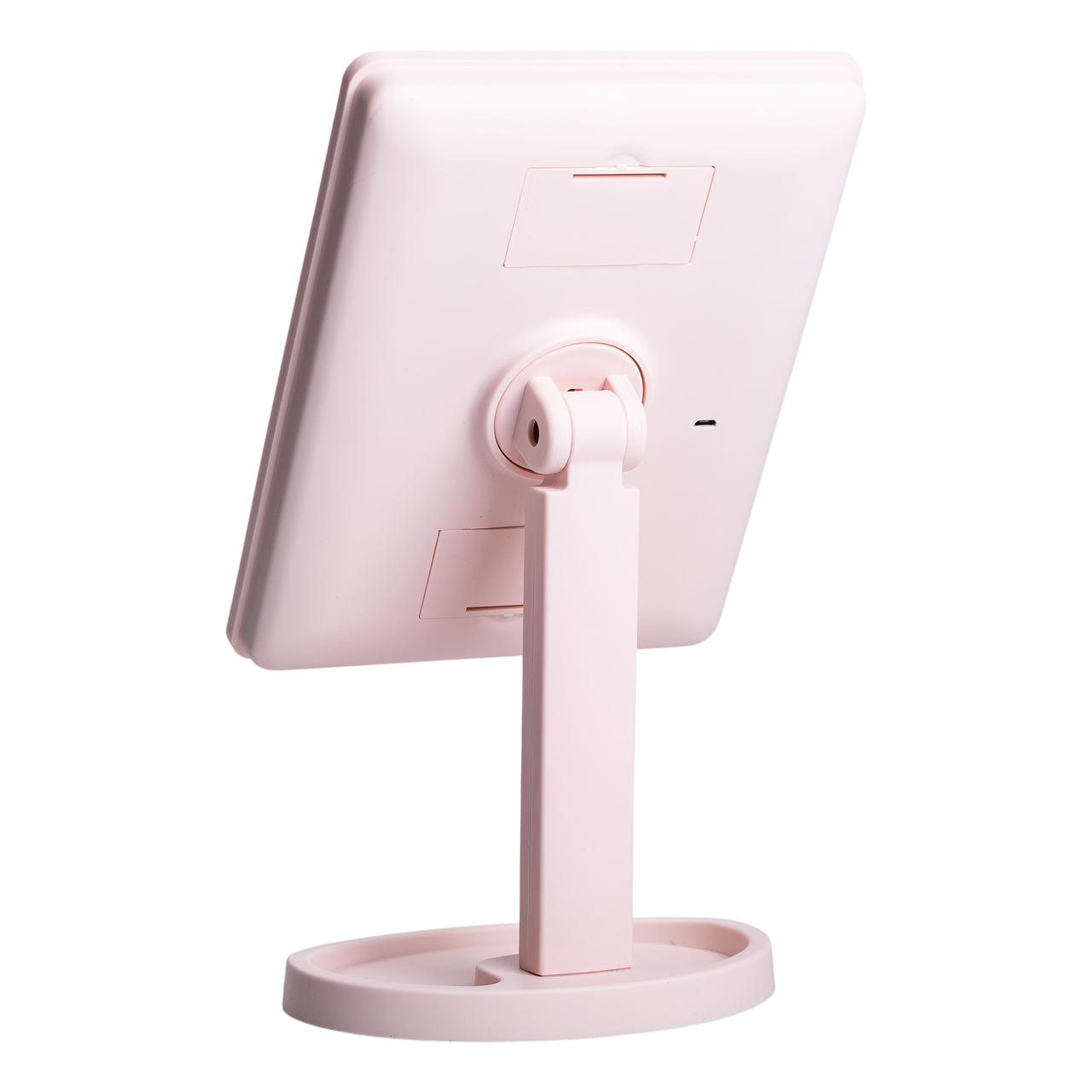 Настільне дзеркало з підсвічуванням 22 LED для макіяжу 21х16 см прямокутне на ніжці USB Рожеве HP-10-4AP - Зображення 3