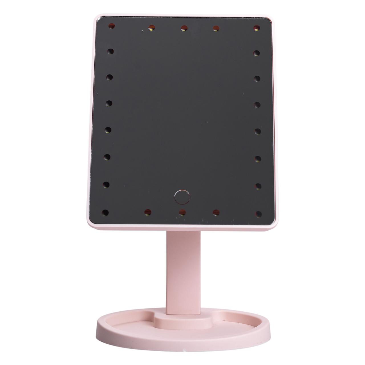 Настільне дзеркало з підсвічуванням 22 LED для макіяжу 21х16 см прямокутне на ніжці USB Рожеве HP-10-4AP - Зображення 4