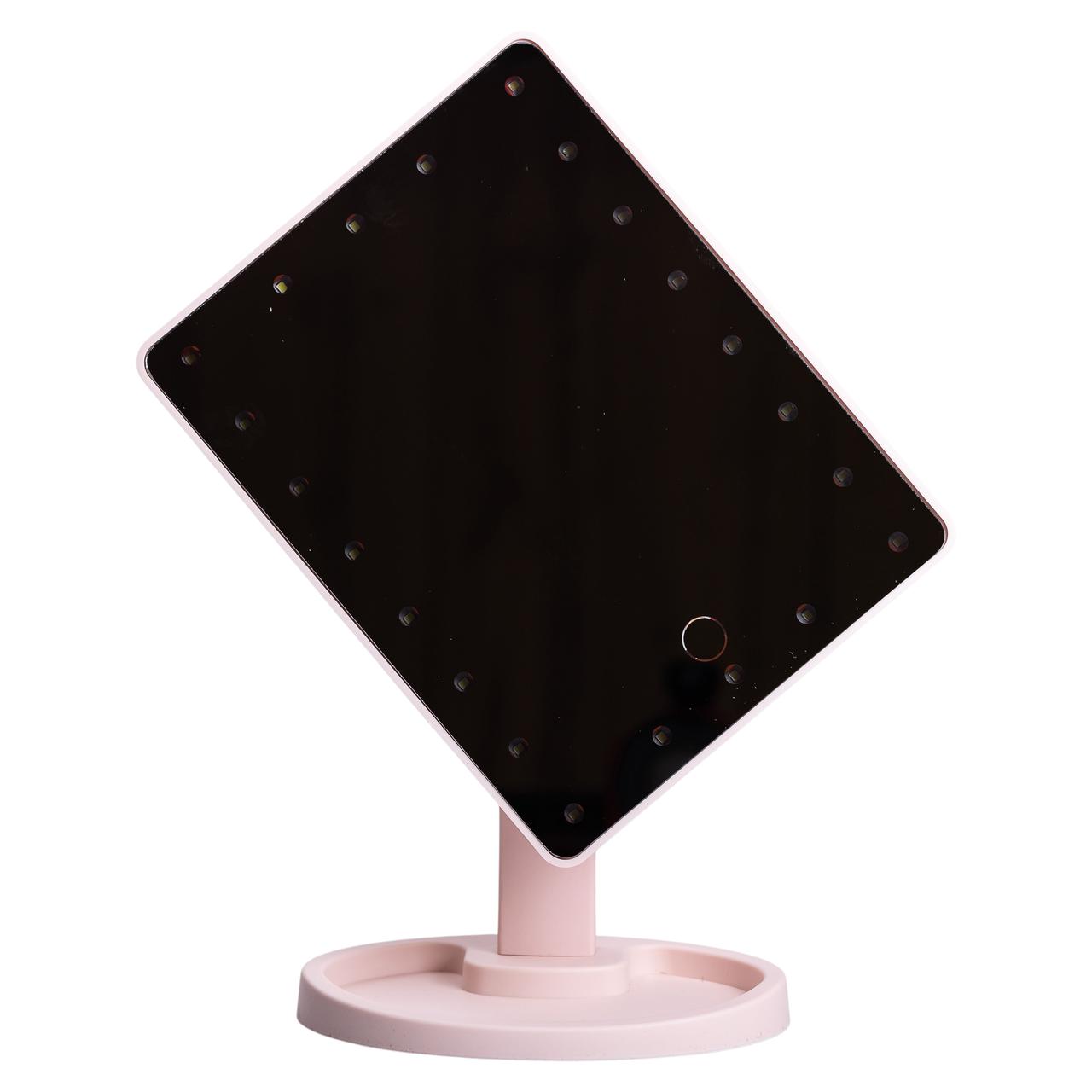 Настільне дзеркало з підсвічуванням 22 LED для макіяжу 21х16 см прямокутне на ніжці USB Рожеве HP-10-4AP - Зображення 5