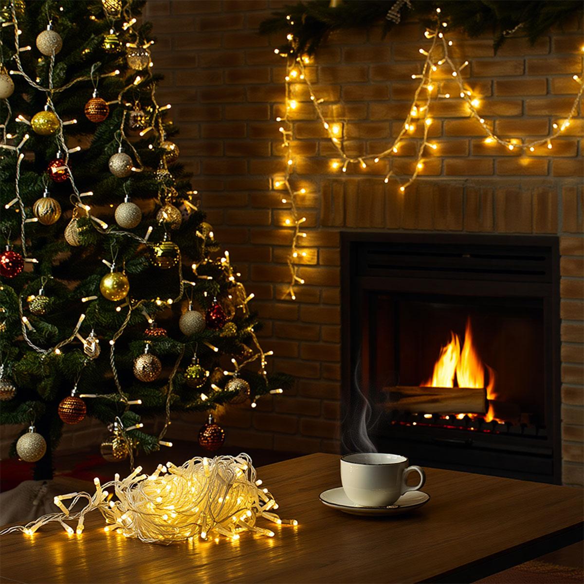 Новорічна гірлянда кімнатна нитка 14 м 160 LED кімнатна гірлянда білий провід Жовте світло W160LED16MWY - Зображення 5