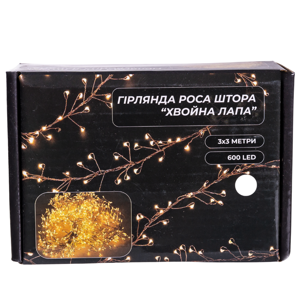 Новорічна гірлянда кімнатна штора роса Хвойна лапа 3х3 м 600 LED Біле світло D600LED3MW - Зображення 6