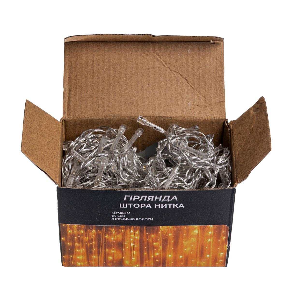 Новорічна гірлянда штора 1,5х1,5 м 64 LED кімнатна гірлянда білий провід Жовте світло ZWM1564LEDY - Зображення 5