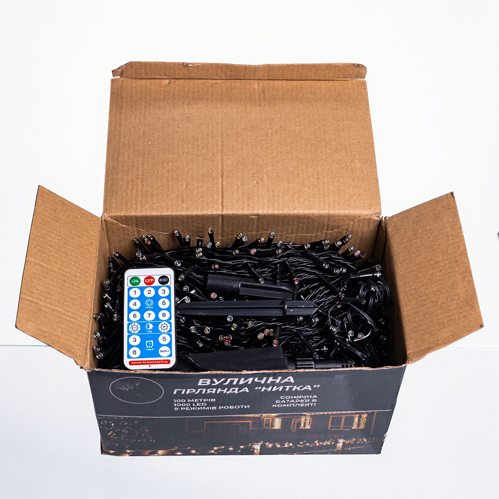 Новорічна гірлянда вулична 100 м 1000 LED з сонячною батареєю чорний провід Мультиколір SB1000L100MBML - Зображення 4