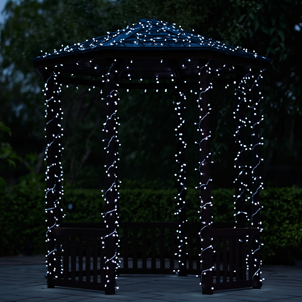 Новорічна гірлянда вулична 30 м 300 LED з сонячною батареєю чорний провід Білий SB300L30MBW - Зображення 2