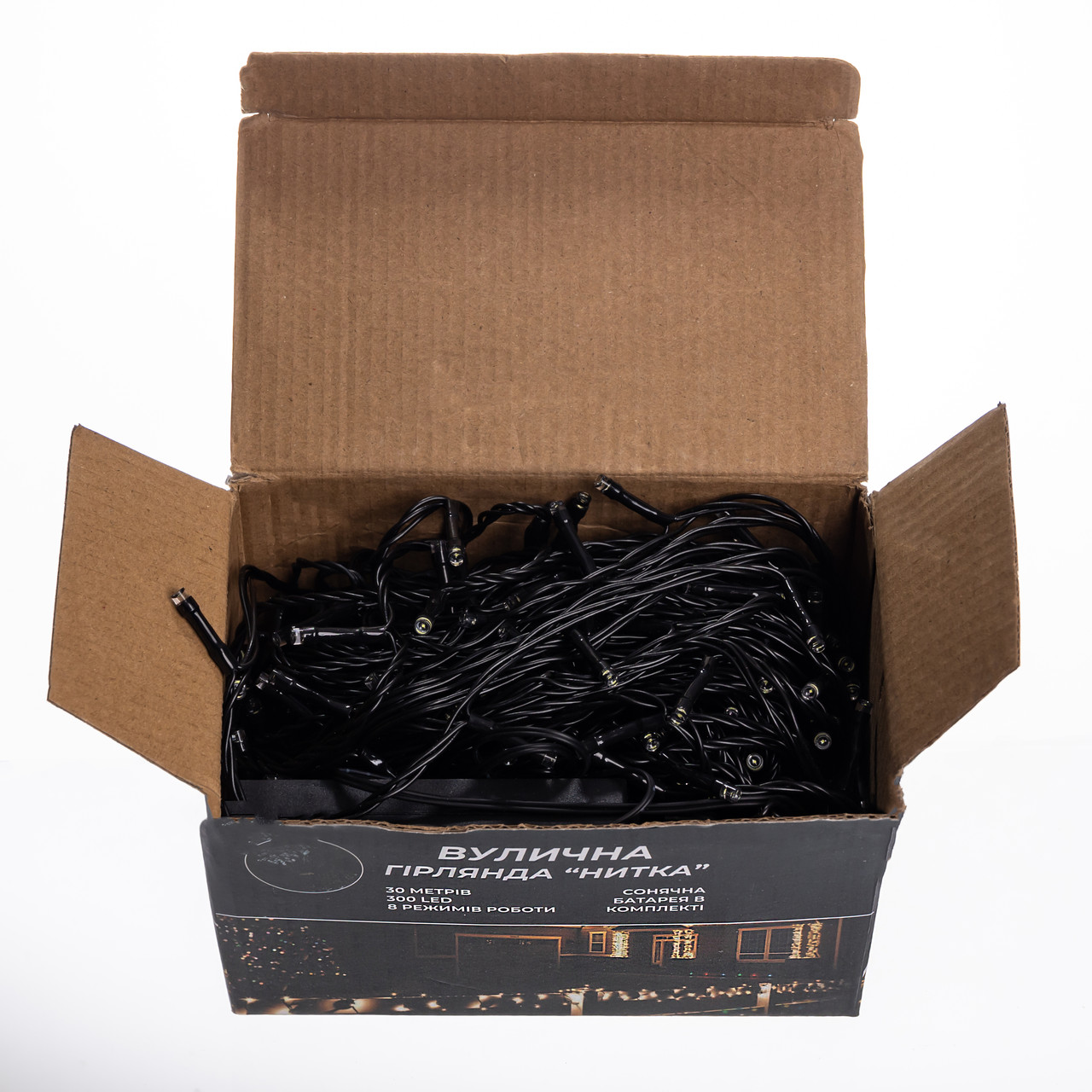 Новорічна гірлянда вулична 30 м 300 LED з сонячною батареєю чорний провід Білий SB300L30MBW - Зображення 6