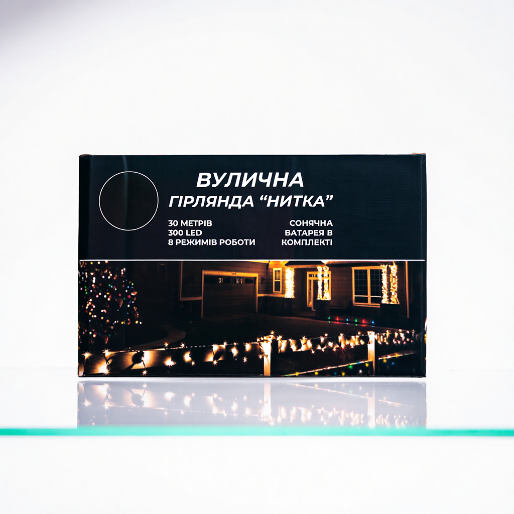 Новорічна гірлянда вулична 30 м 300 LED з сонячною батареєю чорний провід Синій SB300L30MBBL - Зображення 6