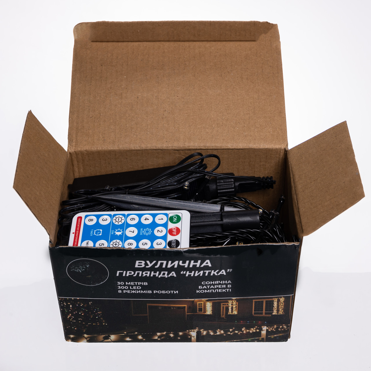 Новорічна гірлянда вулична 30 м 300 LED з сонячною батареєю чорний провід Жовтий SB300L30MBY - Зображення 4