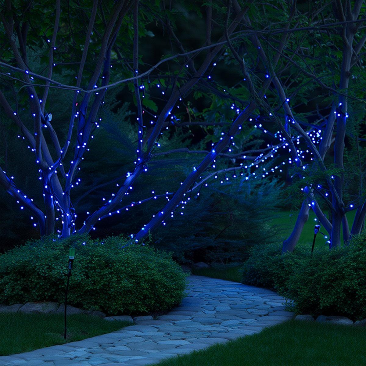 Новорічна вулична гірлянда 50 м з 500 LED та сонячною батареєю, чорний провід, Синій SB500L50MBBL - Зображення 3