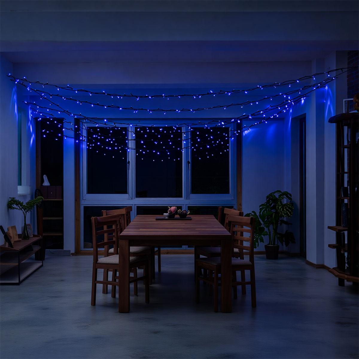Новорічна вулична гірлянда 50 м з 500 LED та сонячною батареєю, чорний провід, Синій SB500L50MBBL - Зображення 4