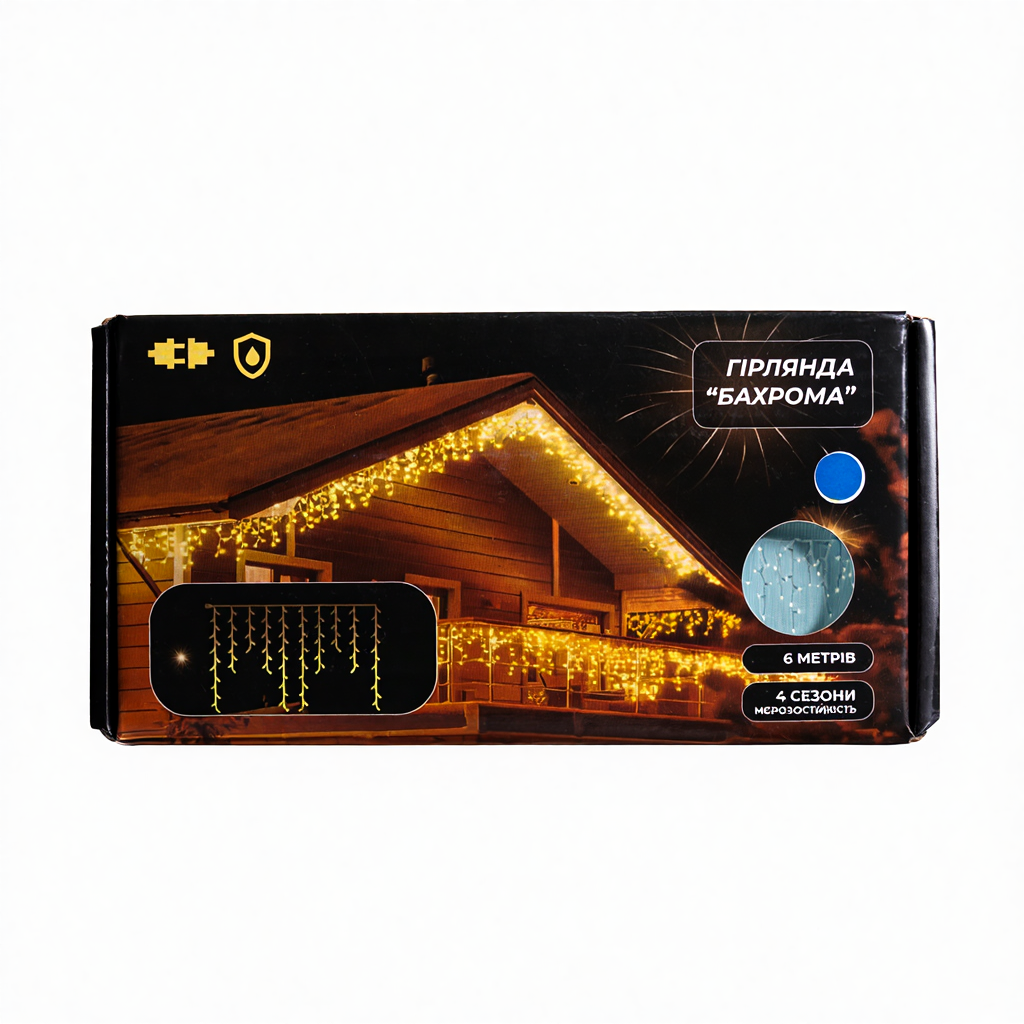 Новорічна гірлянда вулична Бахрома 6 м 105 LED чорний провід Синій 6МBBL - Зображення 3