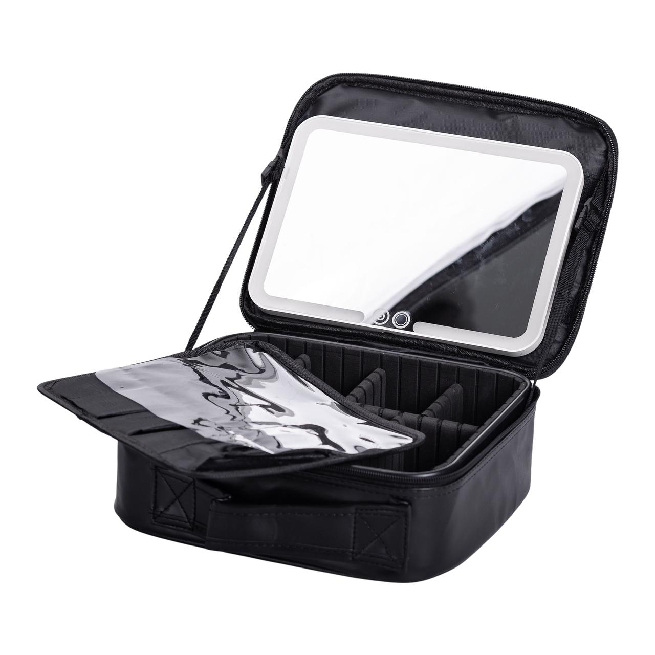 Органайзер косметичка з еко шкіри з дзеркалом та підсвічуванням 26×22×9 см HP-10-2AB - Зображення 6