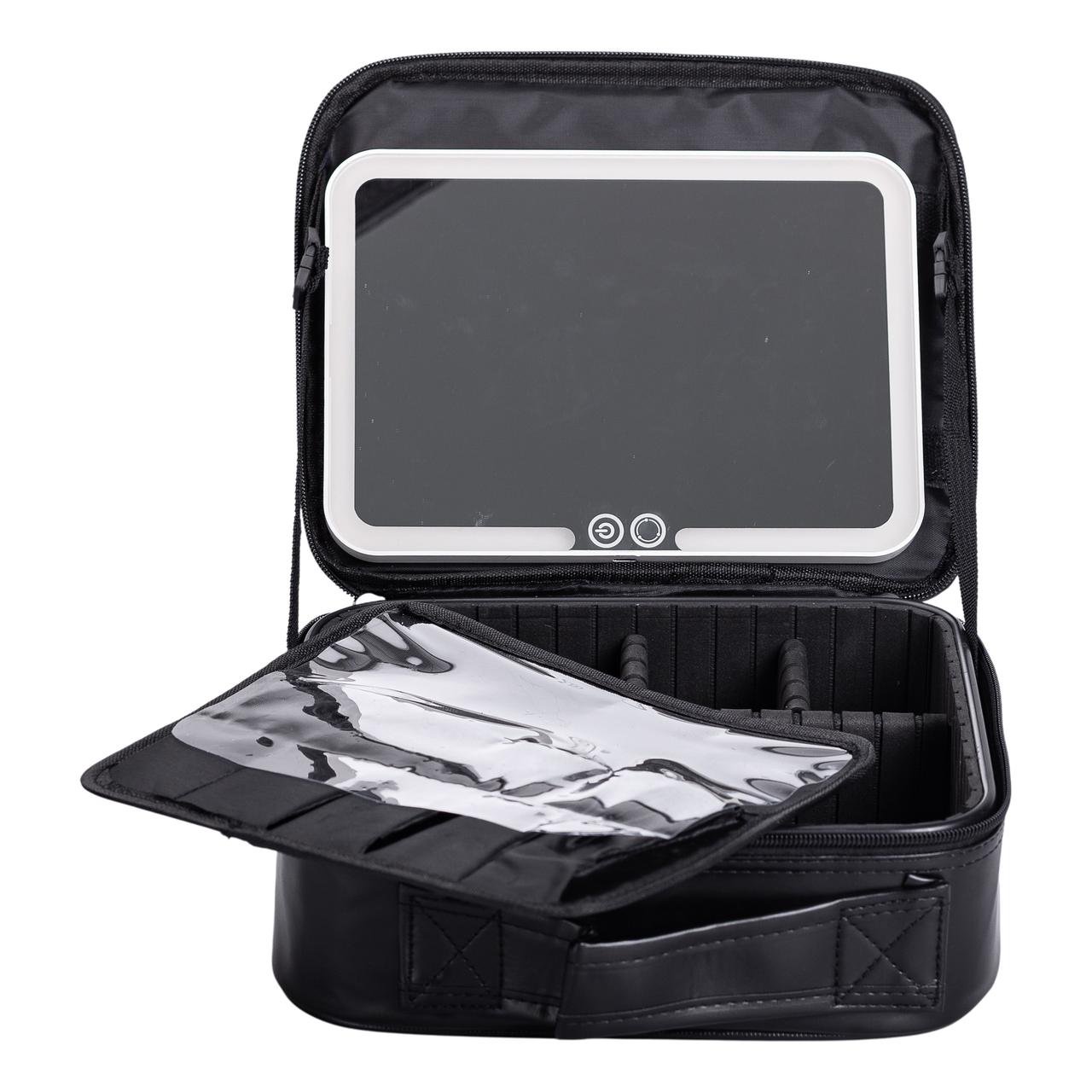 Органайзер косметичка з еко шкіри з дзеркалом та підсвічуванням 26×22×9 см HP-10-2AB - Зображення 8