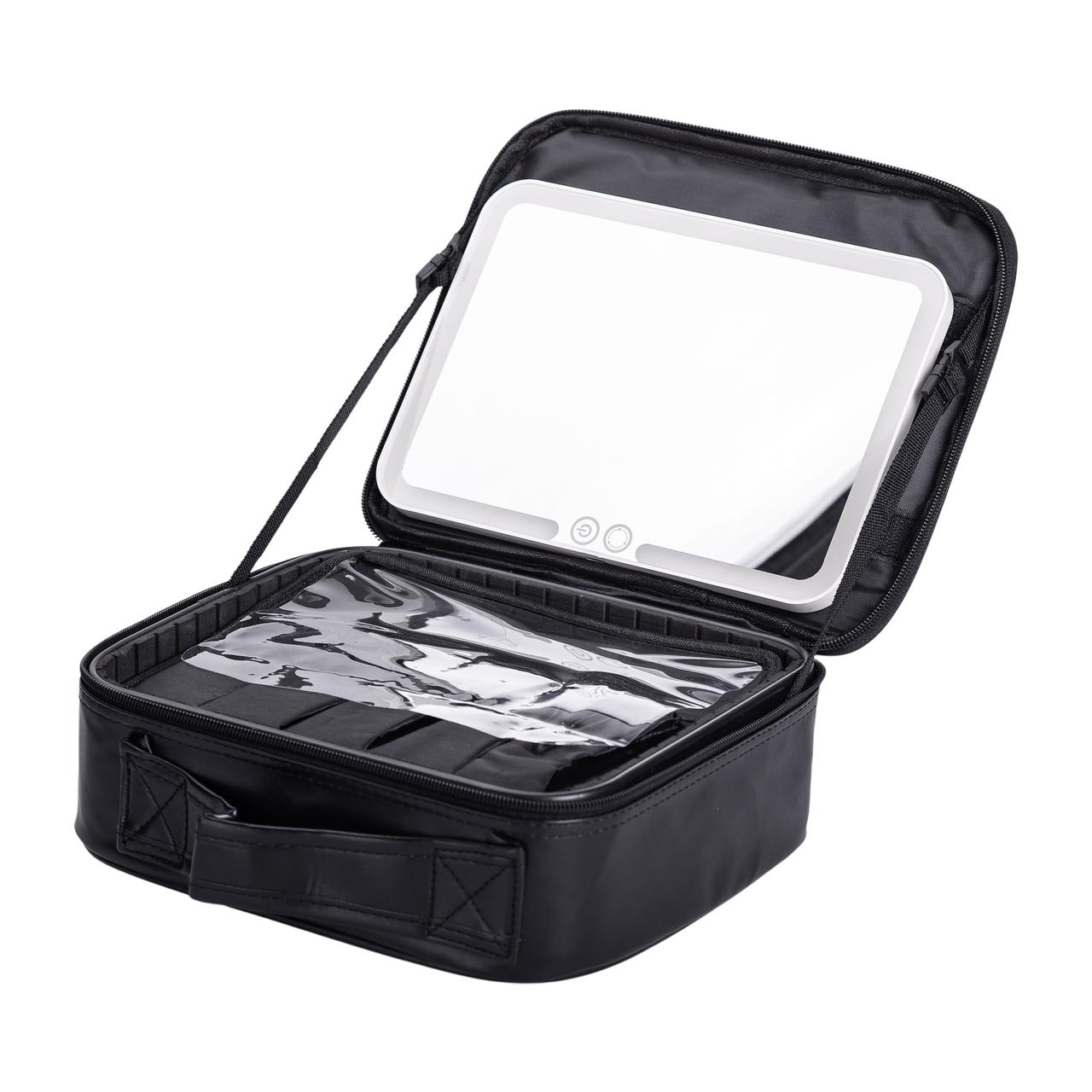 Органайзер косметичка з еко шкіри з дзеркалом та підсвічуванням 26×22×9 см HP-10-2AB - Зображення 9