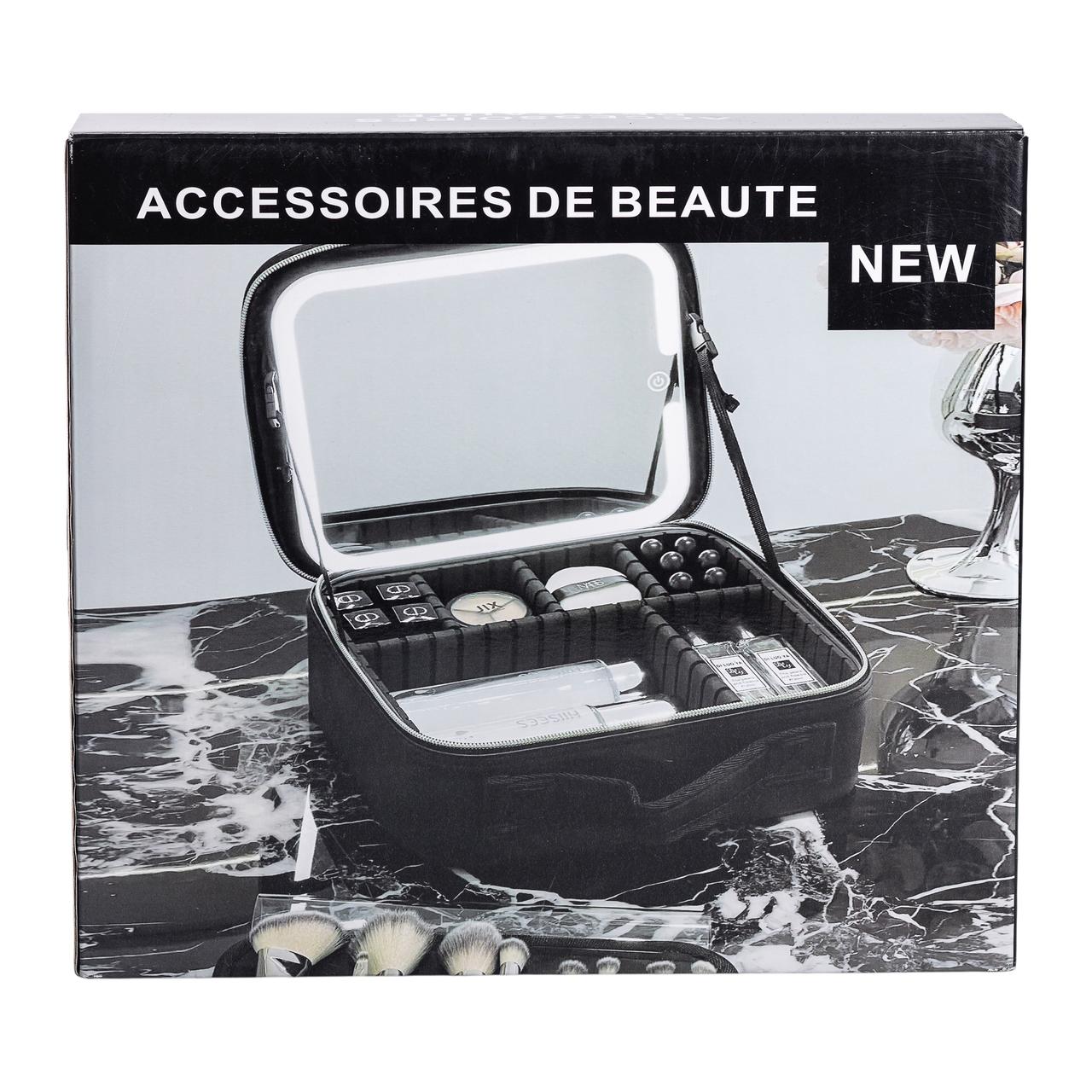 Органайзер косметичка з еко шкіри з дзеркалом та підсвічуванням 26×22×9 см HP-10-2AP - Зображення 10