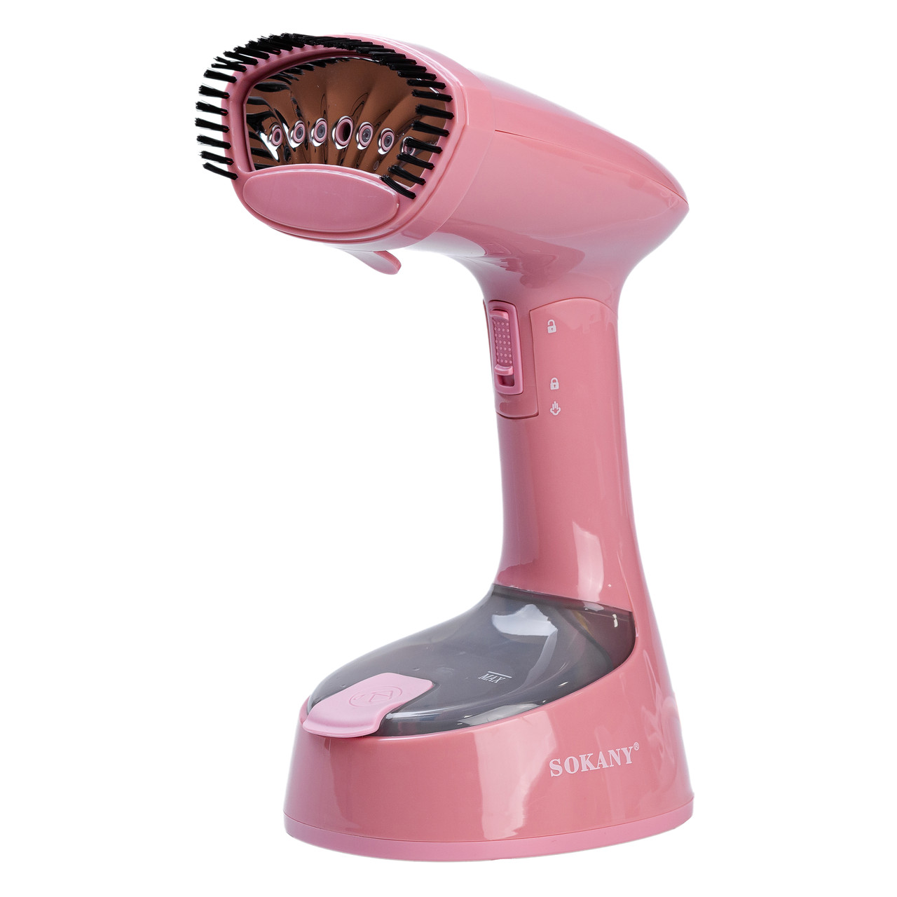 parovoy_otparivatel_dlya_odezhdy_vertikalnyy_s_shchetkoy_sokany_parogenerator_domashniy_dlya_glazhki_1300_vt_lugi-1 Паровий відпарювач для одягу Sokany 1300 Вт Рожевий SKGT3065P - Зображення 1
