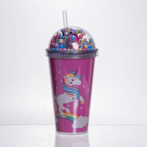 пластикова склянка з трубочкою та кришкою 400 (мл) багаторазова пластикова склянка Малиновий HP-18-2P