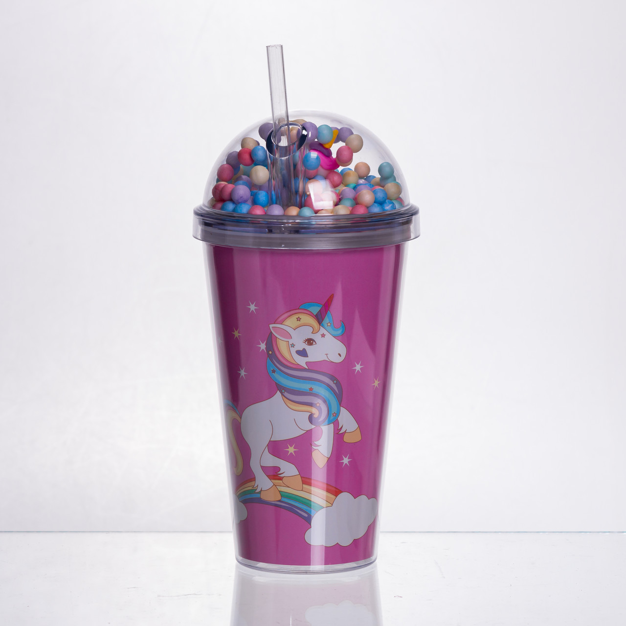 пластикова склянка з трубочкою та кришкою 400 (мл) багаторазова пластикова склянка Малиновий HP-18-2P - Зображення 1