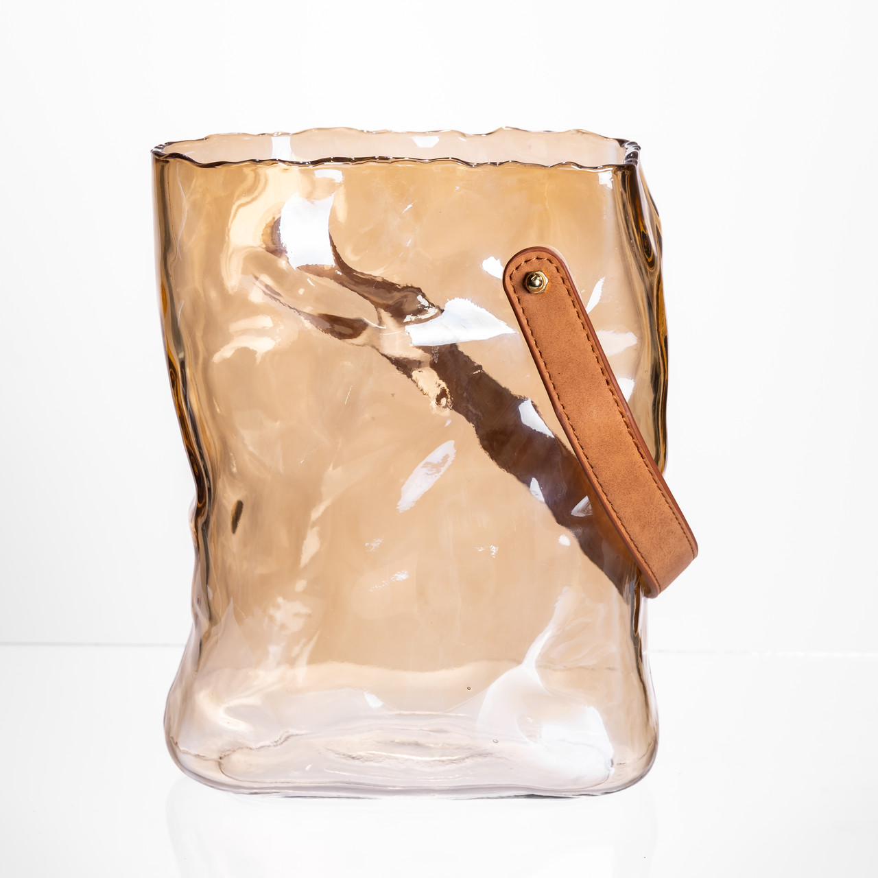 Подарункова скляна ваза сумочка з ручкою 18×9×25 (см) декоративна ваза 2.8 (л) для квітів Коричневий HP-19-157-1 - Зображення 1