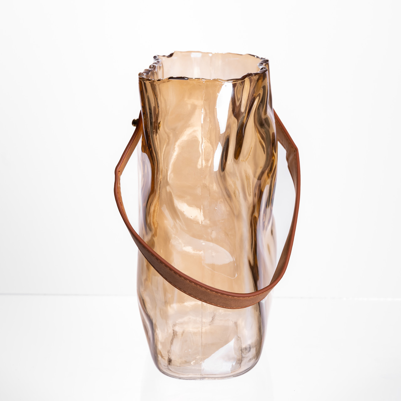 Подарункова скляна ваза сумочка з ручкою 18×9×25 (см) декоративна ваза 2.8 (л) для квітів Коричневий HP-19-157-1 - Зображення 2