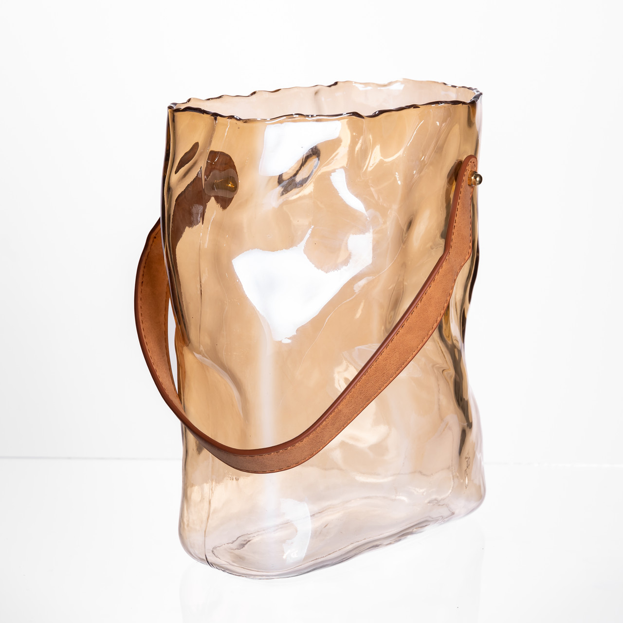 Подарункова скляна ваза сумочка з ручкою 18×9×25 (см) декоративна ваза 2.8 (л) для квітів Коричневий HP-19-157-1 - Зображення 3