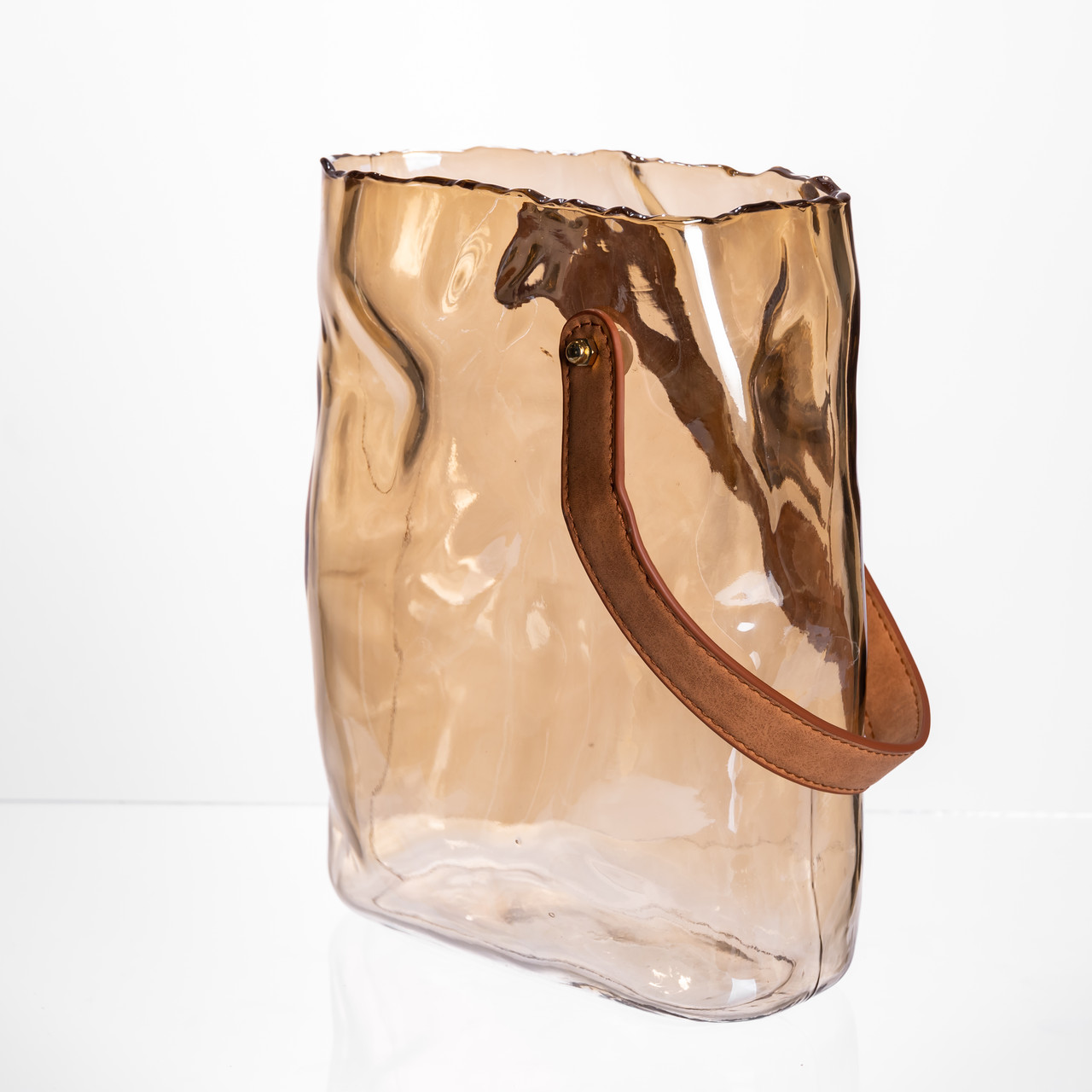 Подарункова скляна ваза сумочка з ручкою 18×9×25 (см) декоративна ваза 2.8 (л) для квітів Коричневий HP-19-157-1 - Зображення 4