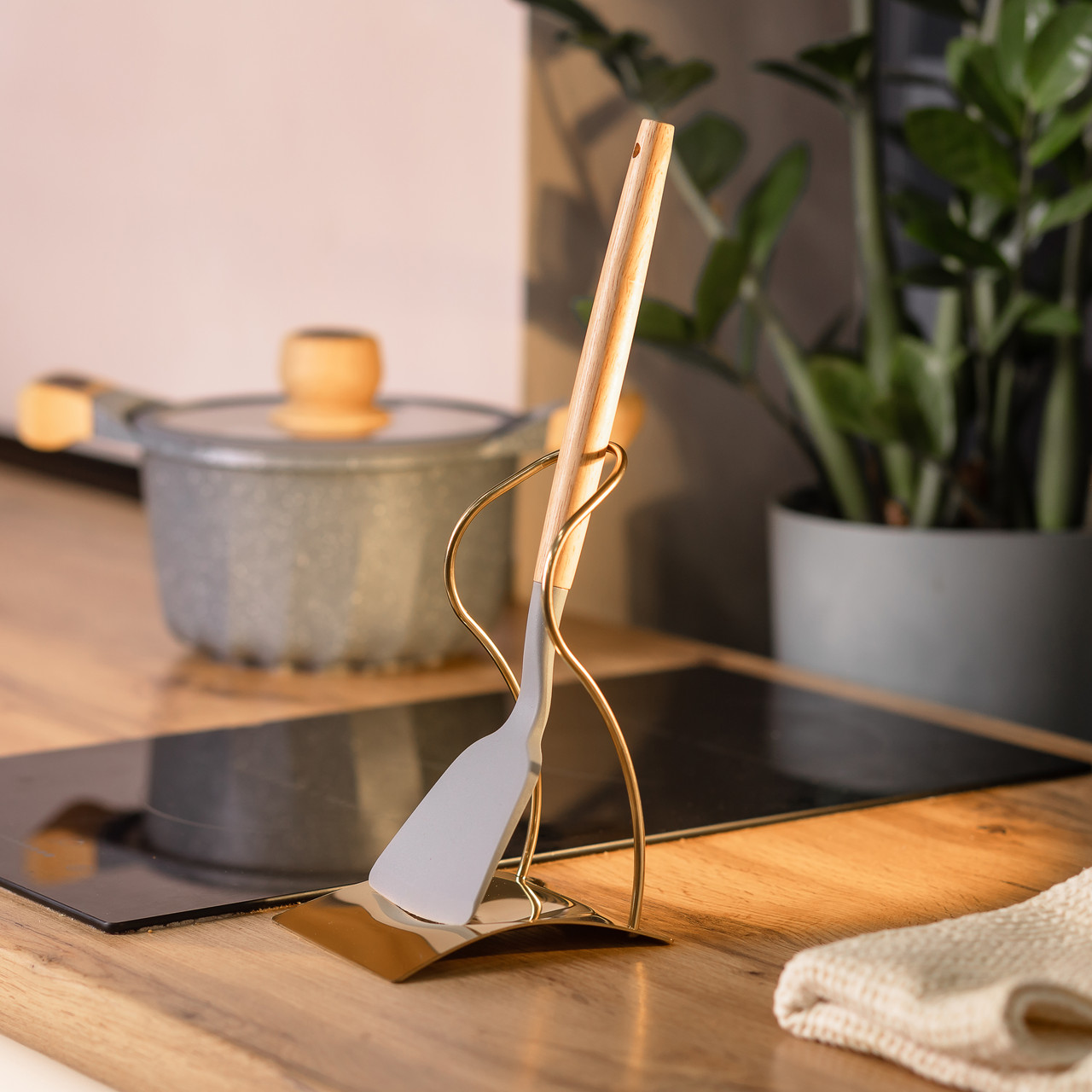 Підставка під ополоник, лопатку або ложку 12×10,5×17 см з нержавіючої сталі Золото HP-19-15-G - Зображення 5