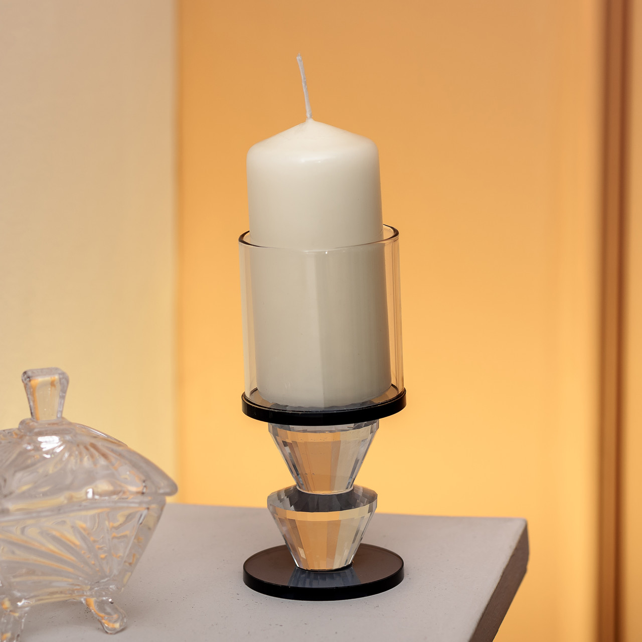 Підсвічник скляний 6×13 см на одну свічку підсвічник келих на ніжці декоративний Сірий HP-4-20M - Зображення 3