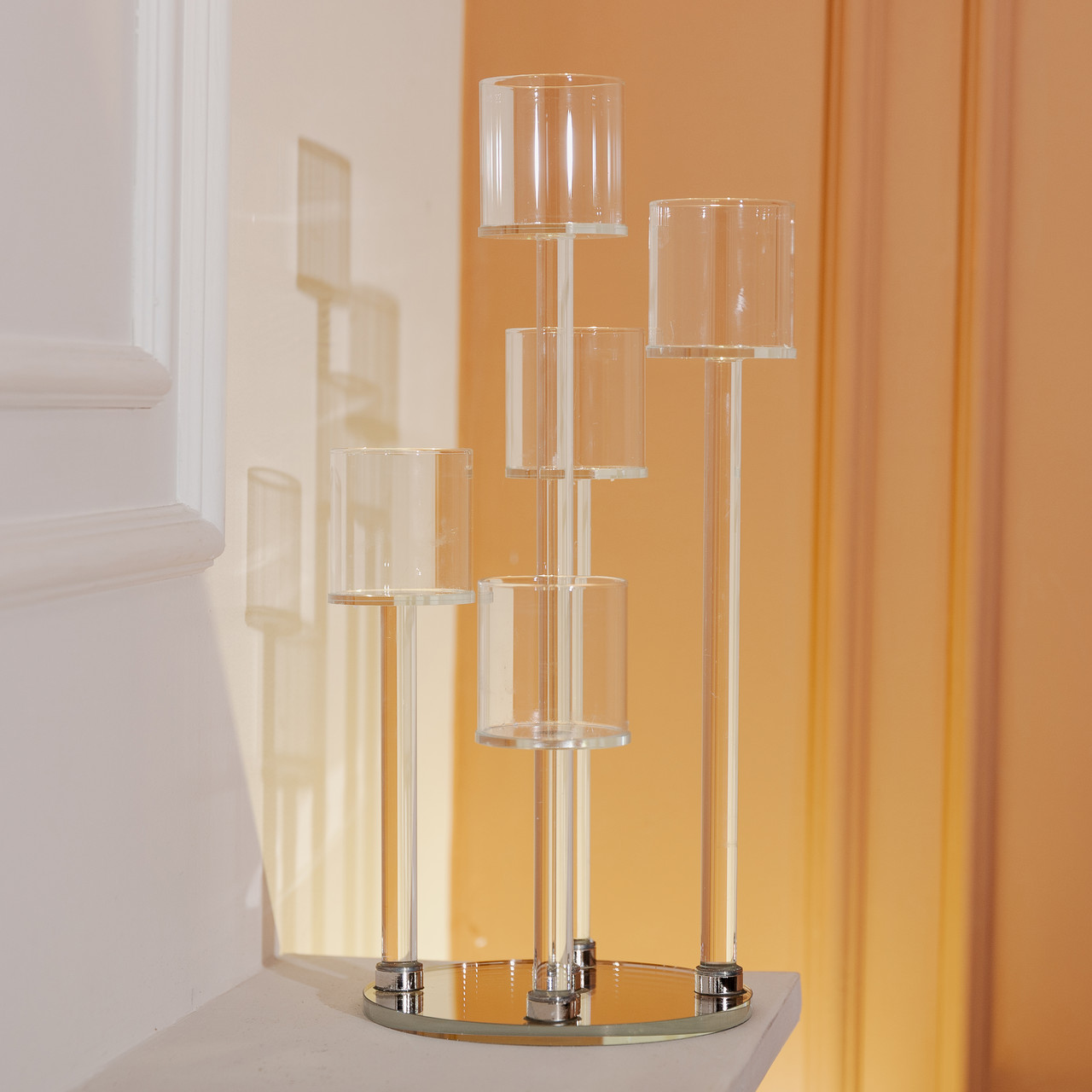 Підсвічник скляний на 5 свічок 16×38 см підсвічник декоративний прозорий на ніжці HP-4-14 - Зображення 6