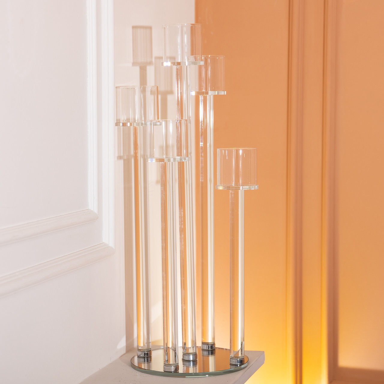 Підсвічник скляний на 5 свічок 20×56.5 см підсвічник декоративний прозорий на ніжці HP-4-16 - Зображення 4