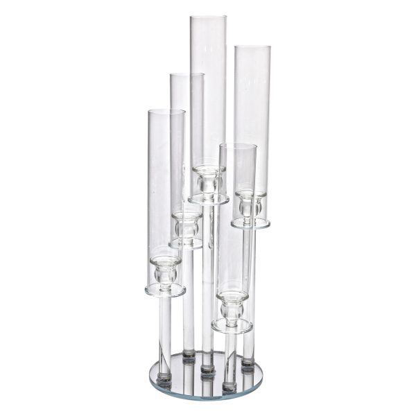 Підсвічник скляний на 5 свічок 20×72.5 см підсвічник декоративний прозорий на ніжці HP-4-64